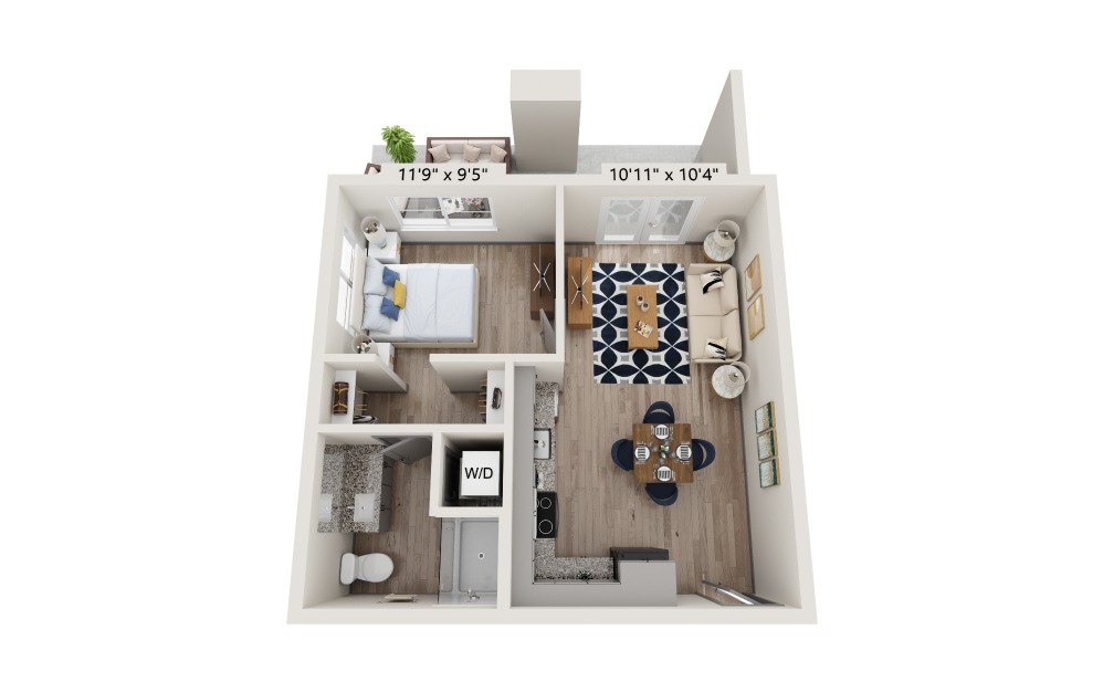 Cache - 1 bedroom floorplan layout with 1 bath and 495 square feet.