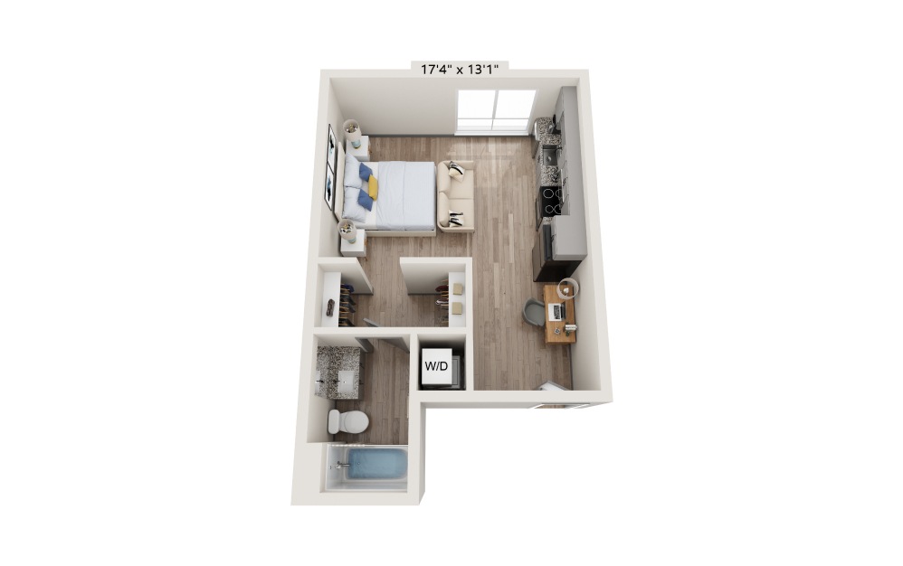 Fossil - Studio floorplan layout with 1 bath and 404 square feet.