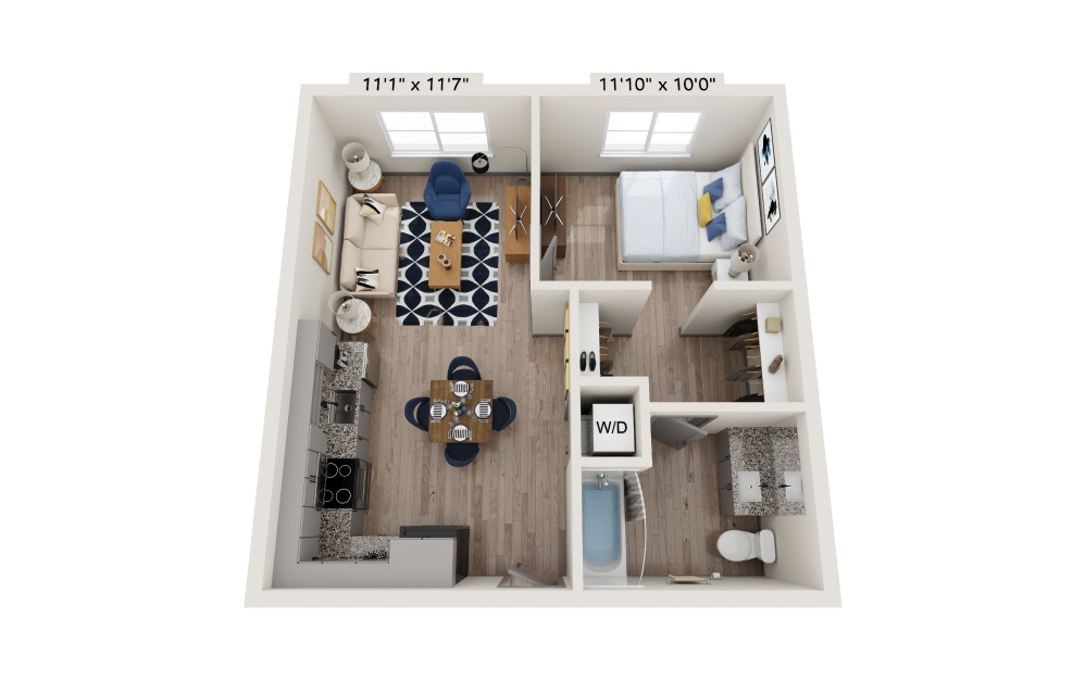 Udall - 1 bedroom floorplan layout with 1 bath and 551 square feet.